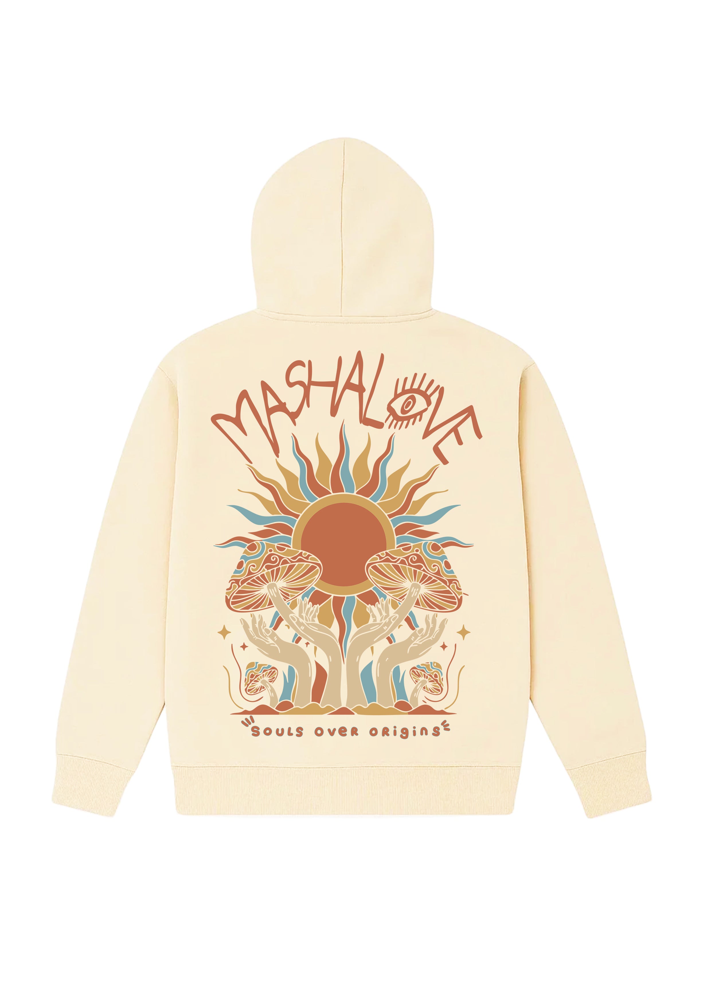 Mashalove Earth Capsule off white oversized hoodie spiritual streetwear front view