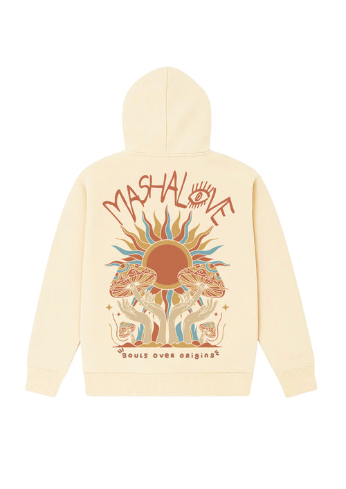 Mashalove Earth Capsule off white oversized hoodie spiritual streetwear front view