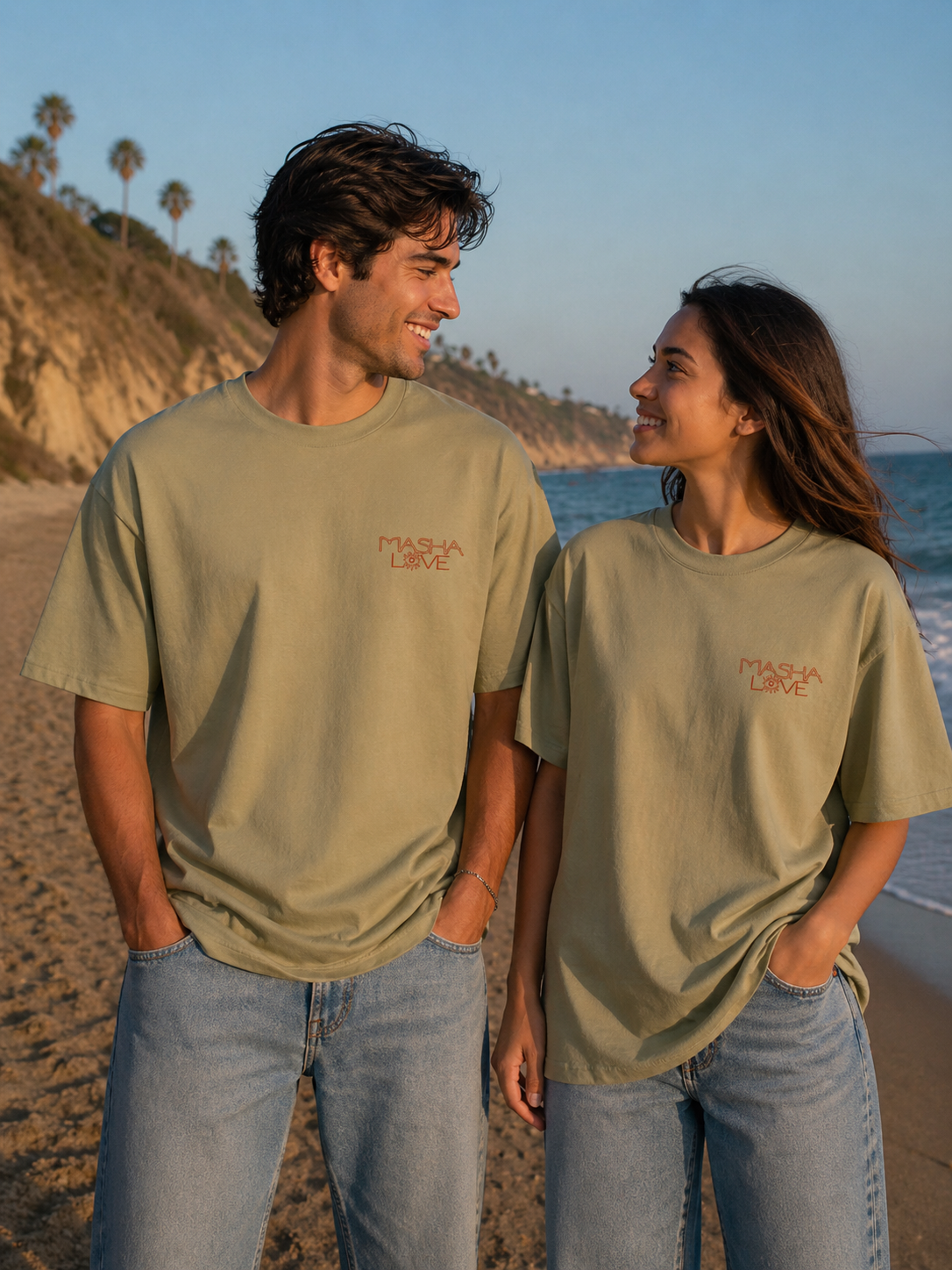 T-Shirt Kaki porté par un couple — Mashalove Spiritual Streetwear