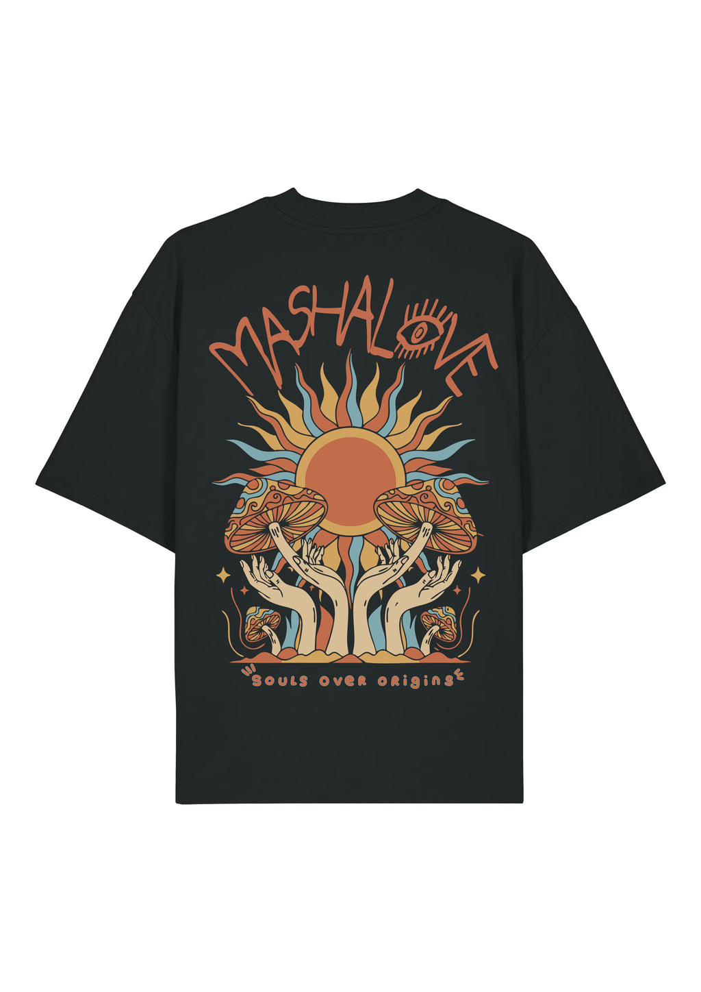 Mashalove Earth Capsule black oversized spiritual streetwear t-shirt front view