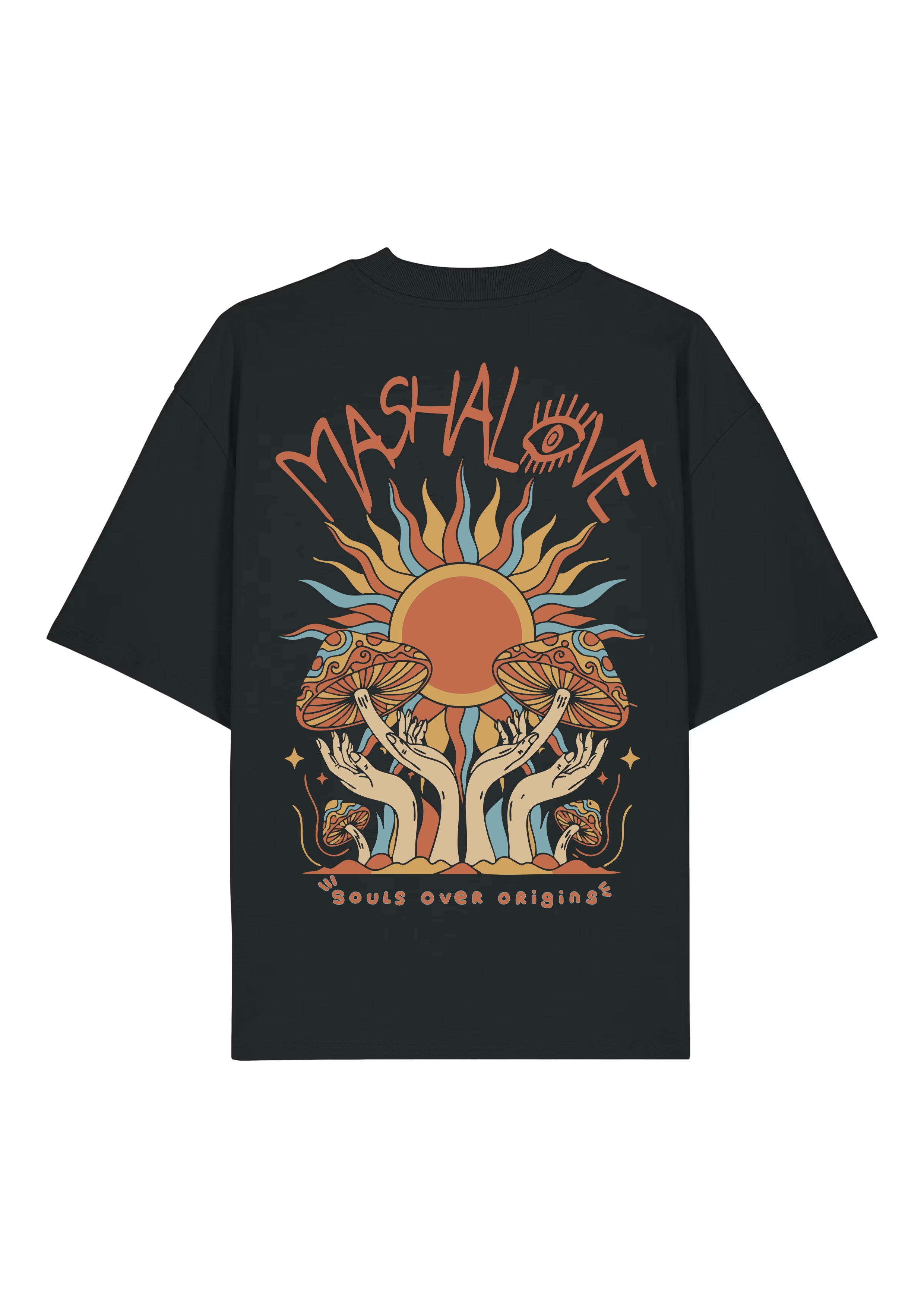 Mashalove Earth Capsule black oversized spiritual streetwear t-shirt front view