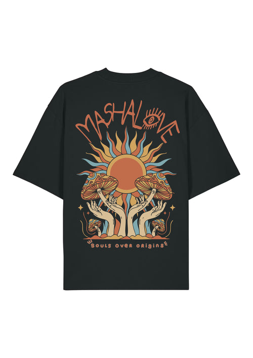 Mashalove Earth Capsule black oversized spiritual streetwear t-shirt front view