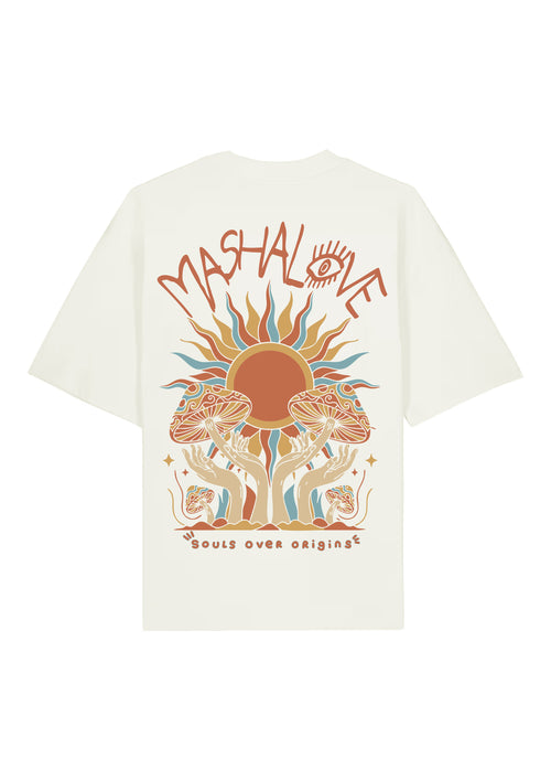 Mashalove Earth Capsule off white oversized spiritual streetwear t-shirt front view