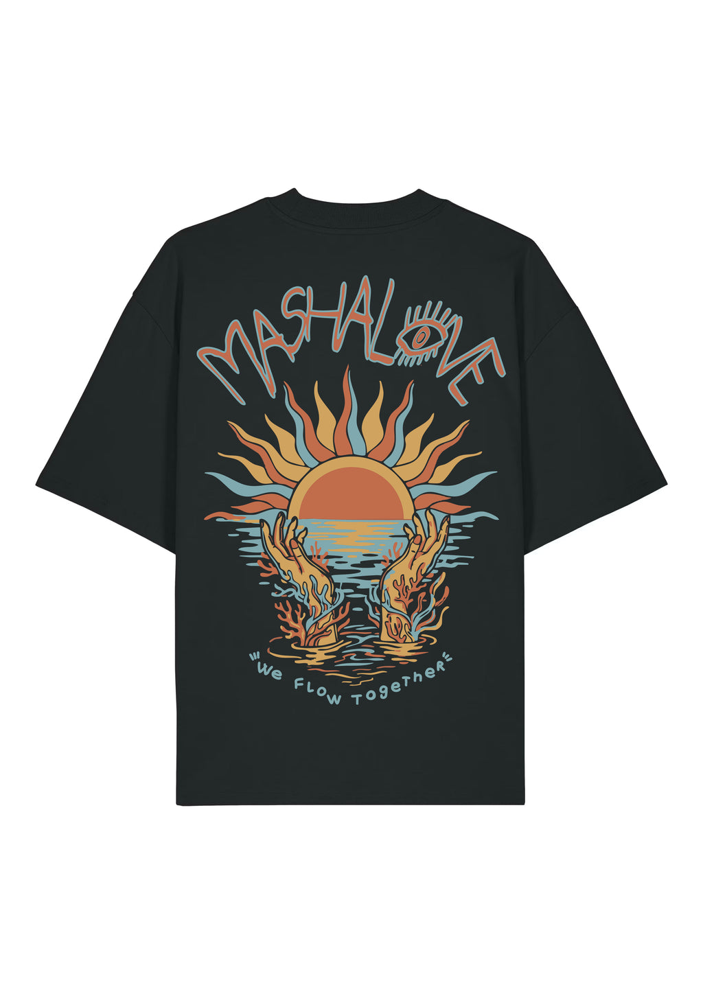 Mashalove Water Capsule black oversized spiritual streetwear t-shirt front view