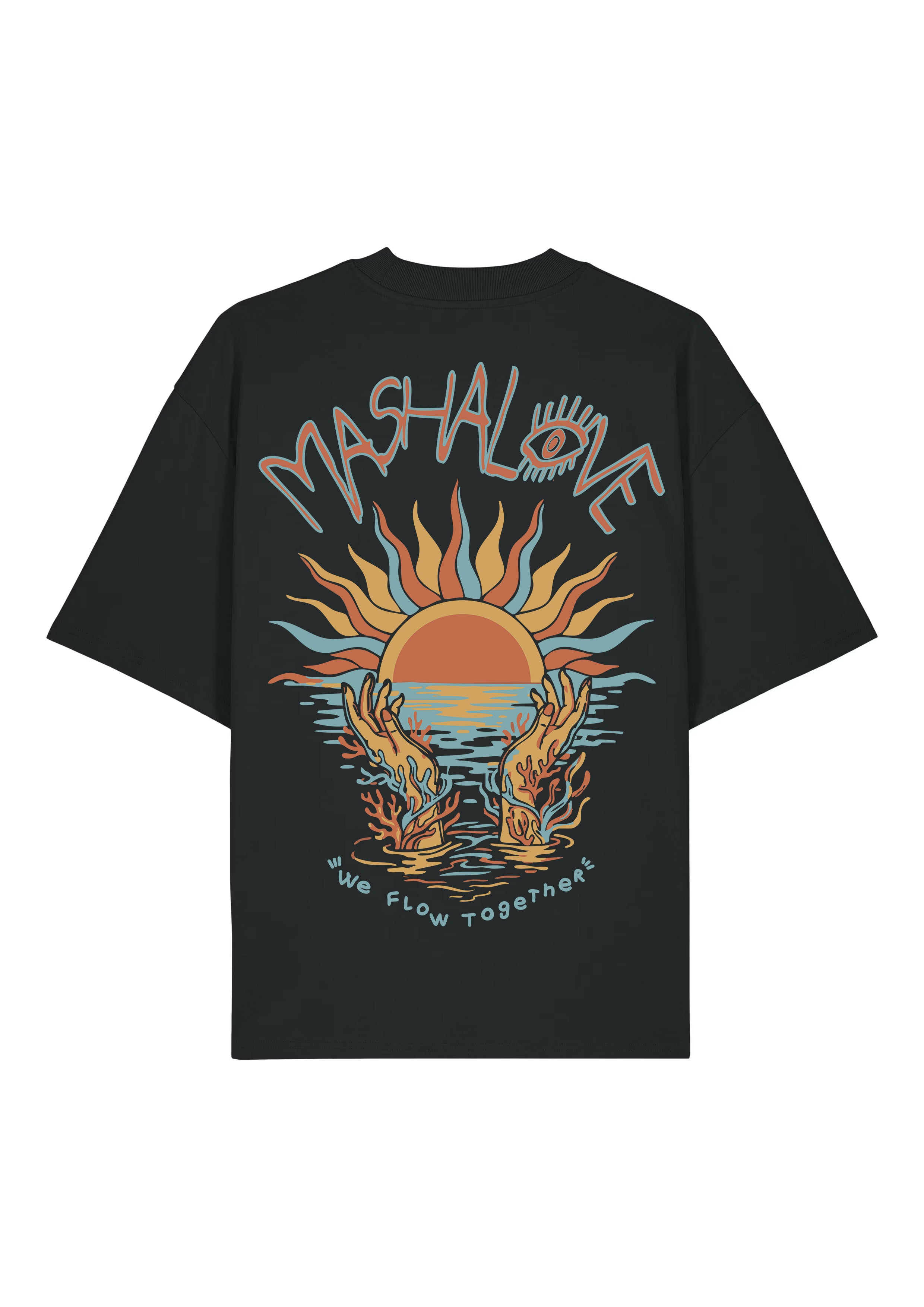 Mashalove Water Capsule black oversized spiritual streetwear t-shirt front view